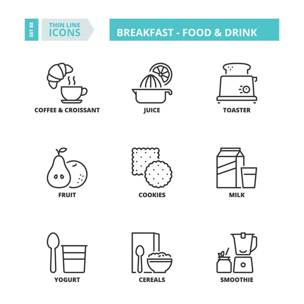 Thin line icons. Breakfast. Food and drink — Stock Vector