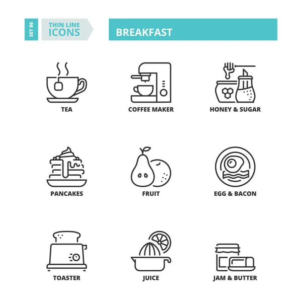 Тонкие иконки. Завтрак — стоковый вектор