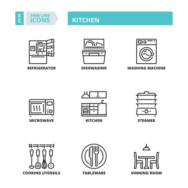 Iconos de línea delgada. Cocina — Vector de stock