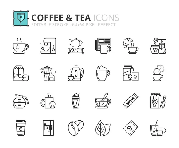 Iconos de esquema sobre el café y el té — Vector de stock