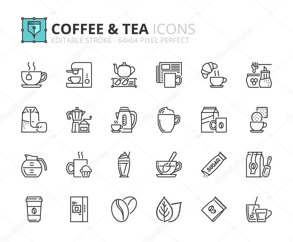 Outline icons about coffee and tea