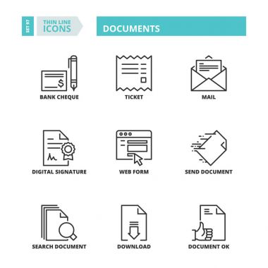 İnce çizgi simgeler. Belgeler