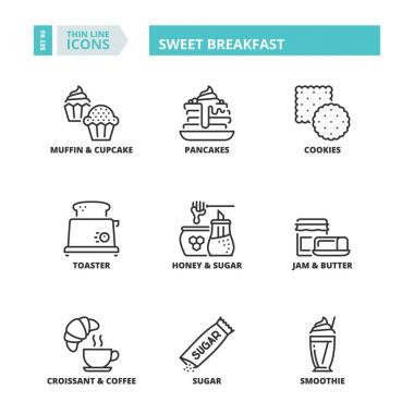 İnce çizgi simgeler. Tatlı Kahvaltı
