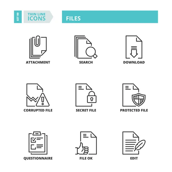 De pictogrammen van de dunne lijn. Bestanden — Stockvector