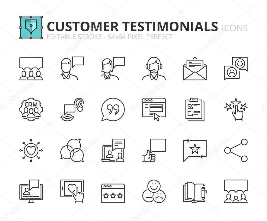 Outline icons about customer testimonials