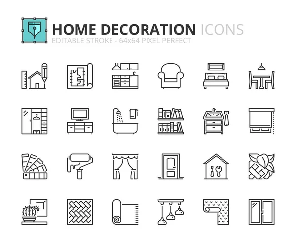 Outline icons about home decoration — Stock Vector