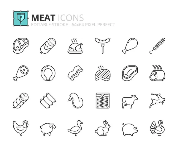 Eenvoudige set van schema iconen over vlees. Voedsel. — Stockvector