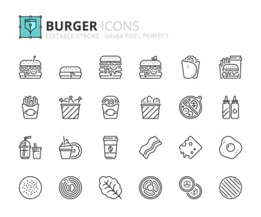 Yiyecek ve içecek hakkında basit taslak simgeleri. Hamburger.