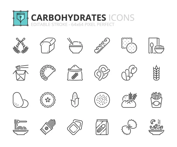 概述碳水化合物的图标 意大利面和面包 如玉米 健康食品 可编辑笔划64X64像素完美 — 图库矢量图片