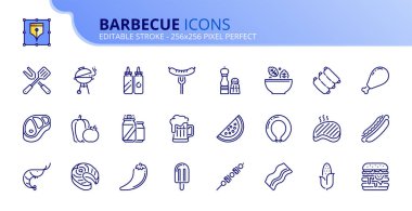 Yiyecek ve içecekle ilgili ikonlar. Barbekü. Düzenlenebilir felç. Vektör - 256x256 piksel mükemmel.