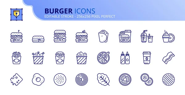 食べ物や飲み物についての概要アイコン バーガーだ 編集可能なストローク ベクトル 256X256ピクセル完全 — ストックベクタ