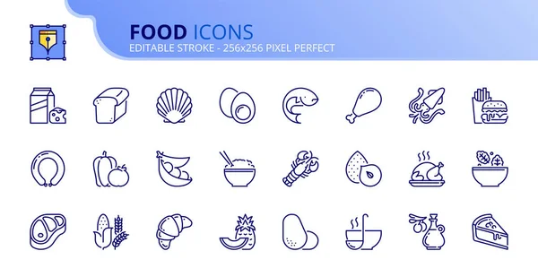 Umrisse Symbole Über Lebensmittel Obst Und Gemüse Eiweiß Fleisch Meeresfrüchte — Stockvektor