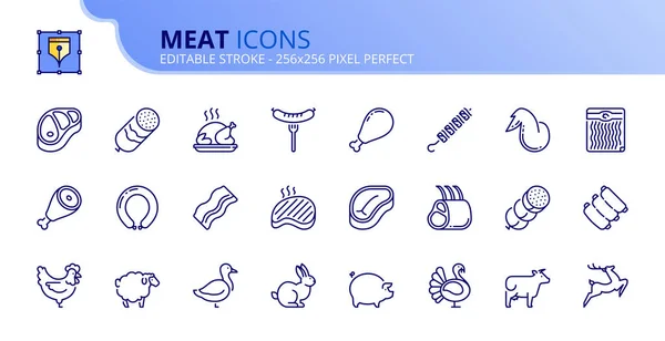 Schets Iconen Vlees Eten Bewerkbare Beroerte Vector 256X256 Pixel Perfect — Stockvector