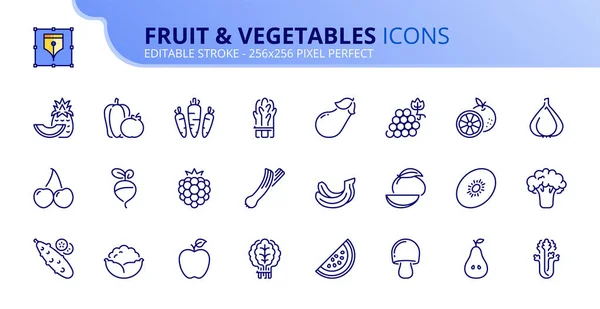 Esboza Iconos Sobre Frutas Verduras Comida Saludable Derrame Cerebral Vector — Vector de stock