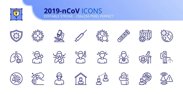 Outline Ikon Tentang Coronavirus Informasi Pencegahan Dan Gejala 2019 Ncov - Stok Vektor