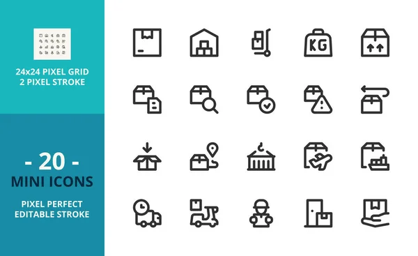 Mini Lijn Pictogrammen Verzending Levering Bevat Dergelijke Pictogrammen Als Doos — Stockvector