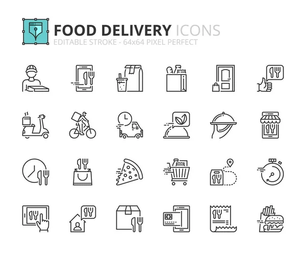 Esbozar Iconos Sobre Entrega Alimentos Contiene Iconos Tales Como Repartidor — Vector de stock