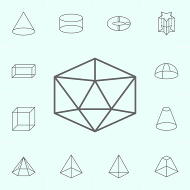 geometrik şekiller, icosahedron anahat simgesi. Geometrik şekiller illüstrasyon simgesinin elemanları. İşaretler ve semboller web, logo, mobil uygulama, Ui, Ux için kullanılabilir