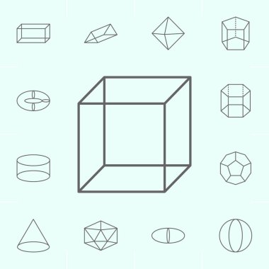 geometrik şekiller, küp anahat simgesi. Geometrik şekiller illüstrasyon simgesinin elemanları. İşaretler ve semboller web, logo, mobil uygulama, Ui, Ux için kullanılabilir