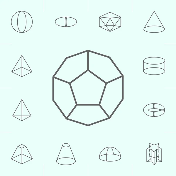 Geometric figures, dodecahedron outline icon. Elements of geometric figures illustration icon. Signs and symbols can be used for web, logo, mobile app, UI, UX — Stock Vector