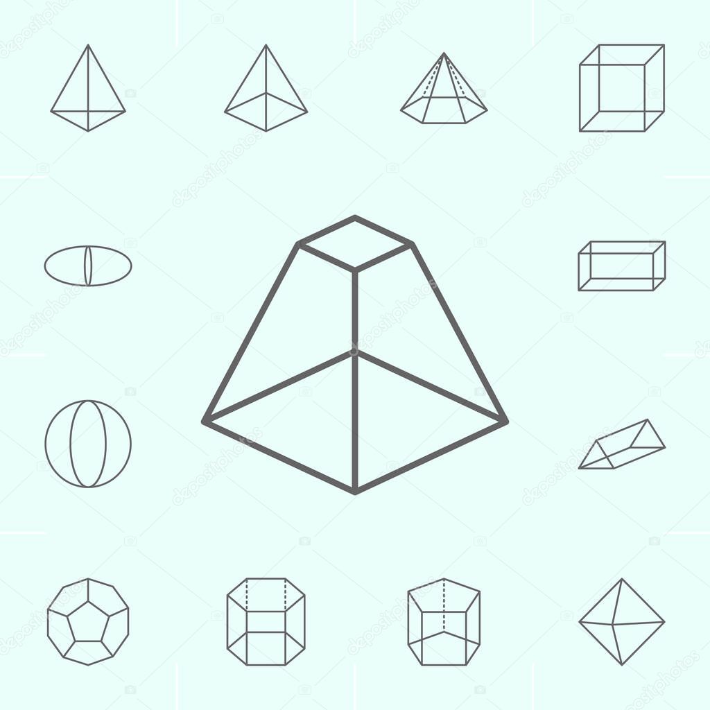 Geometric figures, pyramid with flat top outline icon. Elements of geometric figures illustration icon. Signs and symbols can be used for web, logo, mobile app, UI, UX on blue background
