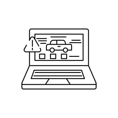 sınav, araba, dizüstü bilgisayar çizgisi simgesi beyaz arkaplan