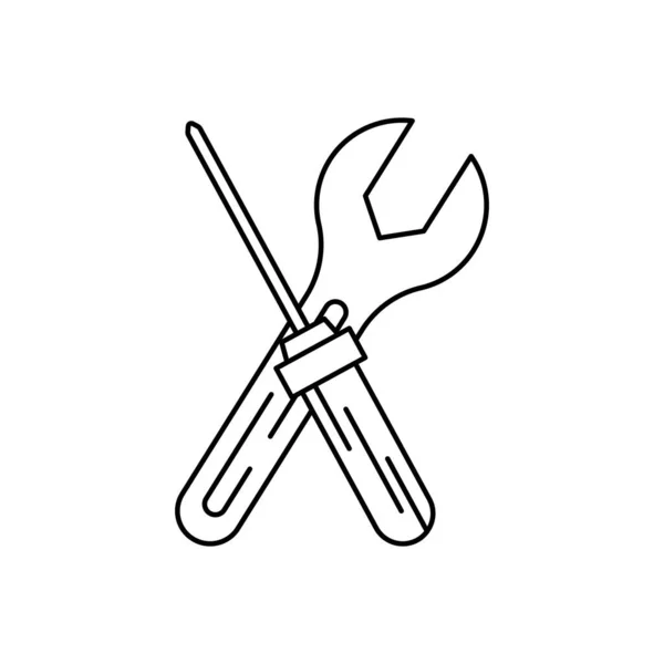 Service, screwdriver, wrench line icon on white background — Stock Vector