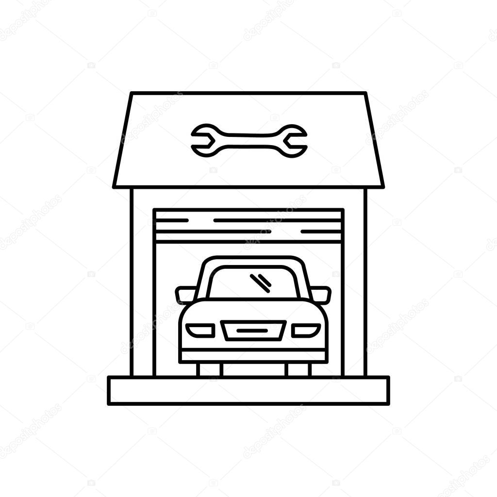 garage, mechanics, car repair line icon on white background