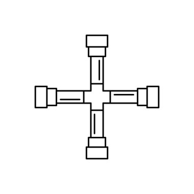 Beyaz arkaplanda çapraz anahtar, tekerlek, ulaşım çizgisi simgesi