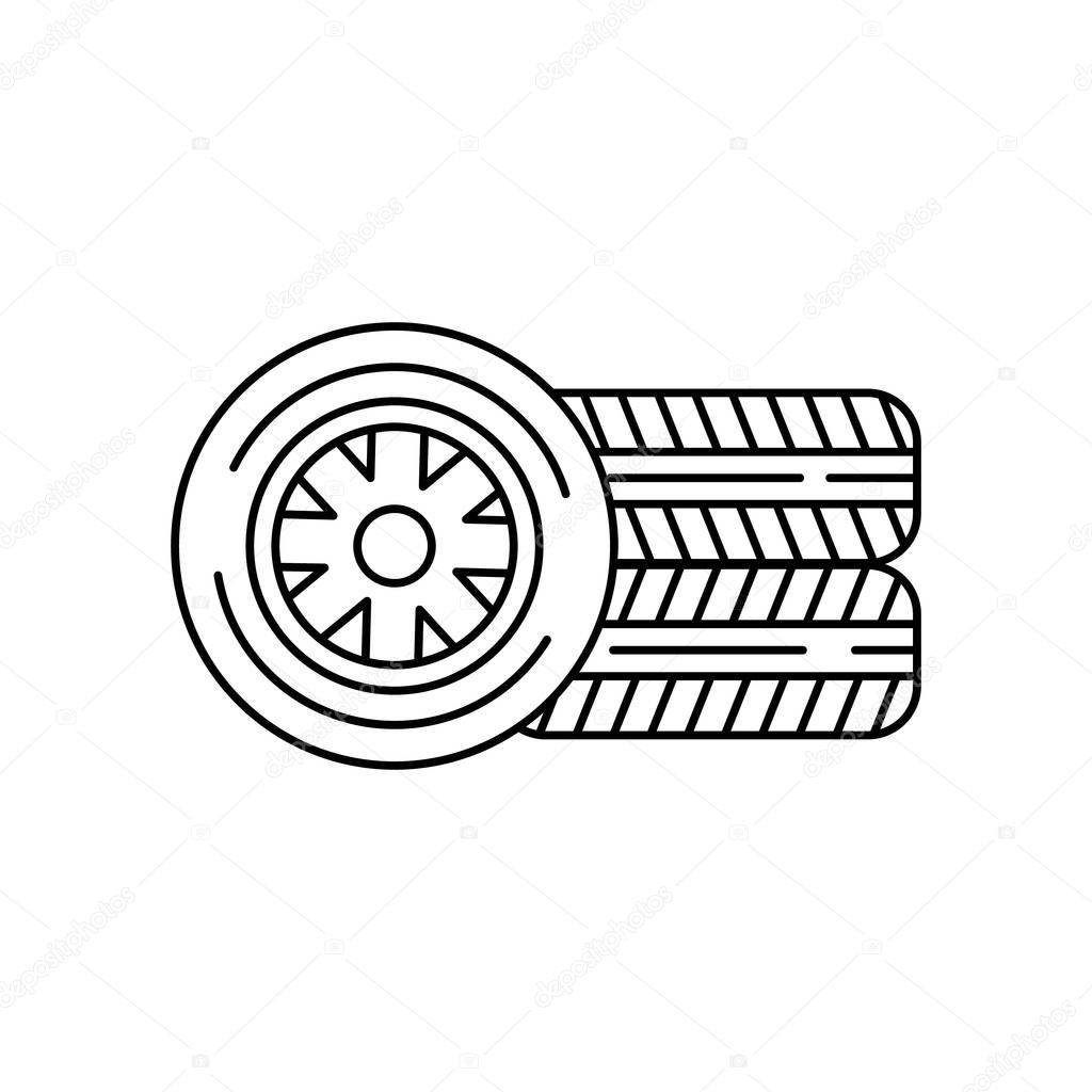 wheel, transportation, drive line icon on white background