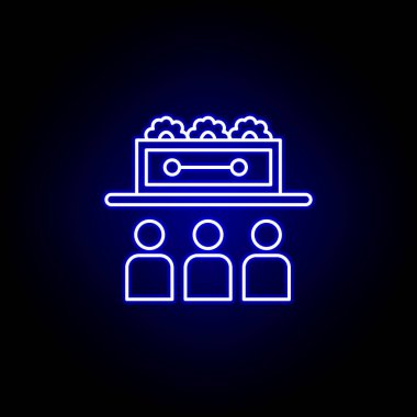 Cenaze töreni, ölüm ana hatları mavi neon ikon. Ayrıntılı ölüm illüstrasyon simgeleri seti. Web, logo, mobil uygulama, Ui, Ux için kullanılabilir