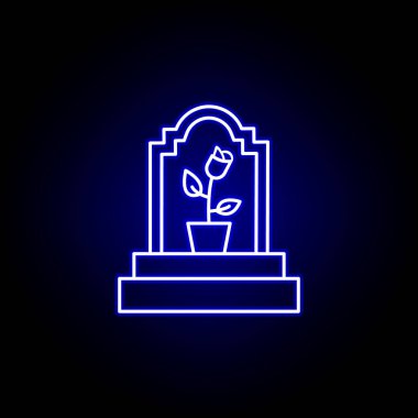 mezar, çiçek ana hatları mavi neon ikon. Ayrıntılı ölüm illüstrasyon simgeleri seti. Web, logo, mobil uygulama, Ui, Ux için kullanılabilir
