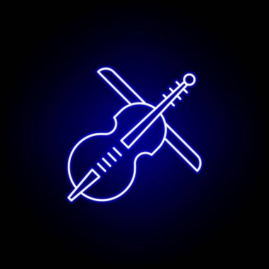 Keman, ölüm çizgisi mavi neon ikon. Ayrıntılı ölüm illüstrasyon simgeleri seti. Web, logo, mobil uygulama, Ui, Ux için kullanılabilir