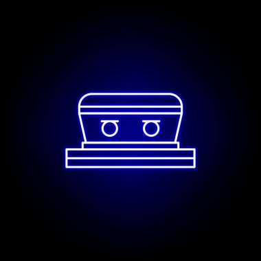 Tabut, ölüm çizgisi mavi neon ikon. Ayrıntılı ölüm illüstrasyon simgeleri seti. Web, logo, mobil uygulama, Ui, Ux için kullanılabilir