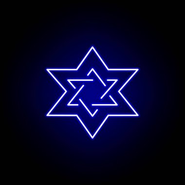 David 'in yıldızı, ölüm çizgisi mavi neon ikon. Ayrıntılı ölüm illüstrasyon simgeleri seti. Web, logo, mobil uygulama, Ui, Ux için kullanılabilir