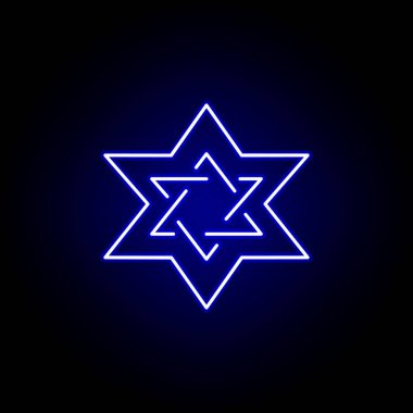 David 'in yıldızı, ölüm çizgisi mavi neon ikon. Ayrıntılı ölüm illüstrasyon simgeleri seti. Web, logo, mobil uygulama, Ui, Ux için kullanılabilir