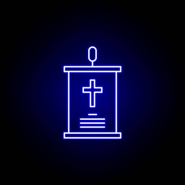 Konuşma, ölüm ana hatları mavi neon ikon. Ayrıntılı ölüm illüstrasyon simgeleri seti. Web, logo, mobil uygulama, Ui, Ux için kullanılabilir