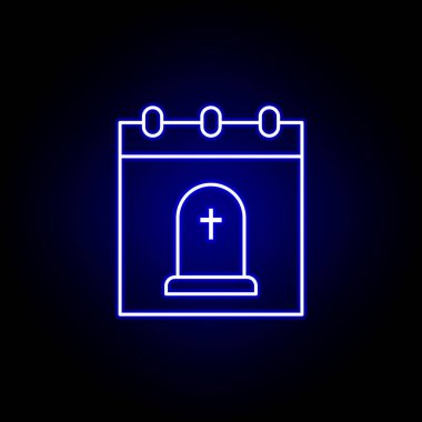 Takvim, ölüm çizgisi mavi neon ikon. Ayrıntılı ölüm illüstrasyon simgeleri seti. Web, logo, mobil uygulama, Ui, Ux için kullanılabilir