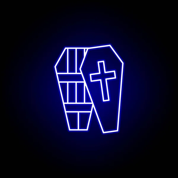 Koporsó, kereszt, a halál körvonala kék neon ikon. a halál illusztrációk részletes készlete ikonok. lehet használni web, logó, mobil app, Ui, Ux — Stock Vector