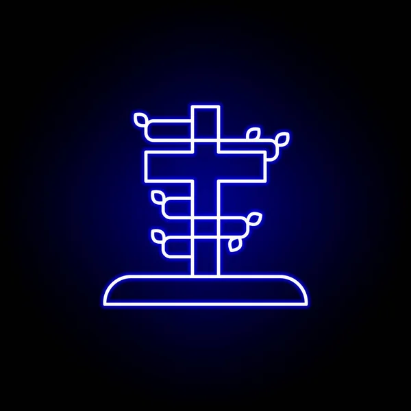Kříž, smrt, hrob obrysu modré neonové ikony. detailní soubor ilustrací smrti ikon. lze použít pro web, logo, mobilní aplikaci, Ui, Ux — Stockový vektor