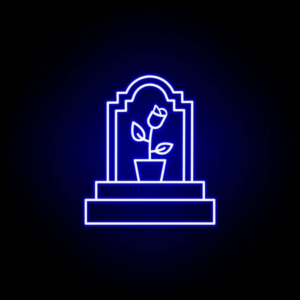Kuburan, bunga outline ikon neon biru. set rinci ilustrasi kematian ikon. dapat digunakan untuk web, logo, aplikasi seluler, UI, UX - Stok Vektor
