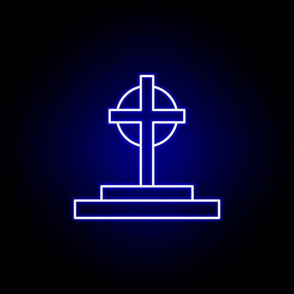 Grave, cross, death outline blue neon icon. detailed set of death illustrations icons. can be used for web, logo, mobile app, UI, UX — 스톡 벡터