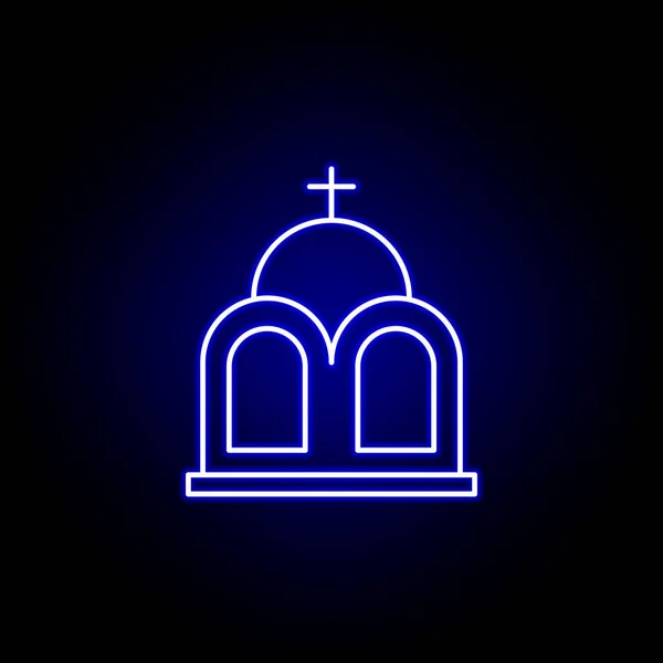 Anıt mezar, ölüm ana hatları mavi neon ikon. Ayrıntılı ölüm illüstrasyon simgeleri seti. Web, logo, mobil uygulama, Ui, Ux için kullanılabilir — Stok Vektör