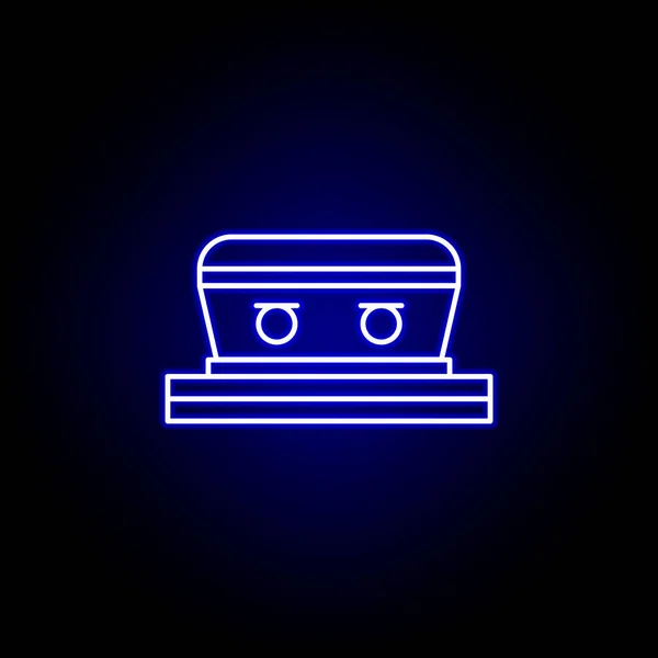 Coffin, death outline blue neon icon. detailed set of death illustrations icons. can be used for web, logo, mobile app, UI, UX — 스톡 벡터