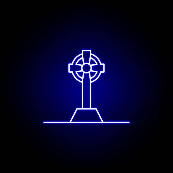 Keltský kříž, modrá neonová ikona obrysu smrti. detailní soubor ilustrací smrti ikon. lze použít pro web, logo, mobilní aplikaci, Ui, Ux — Stockový vektor