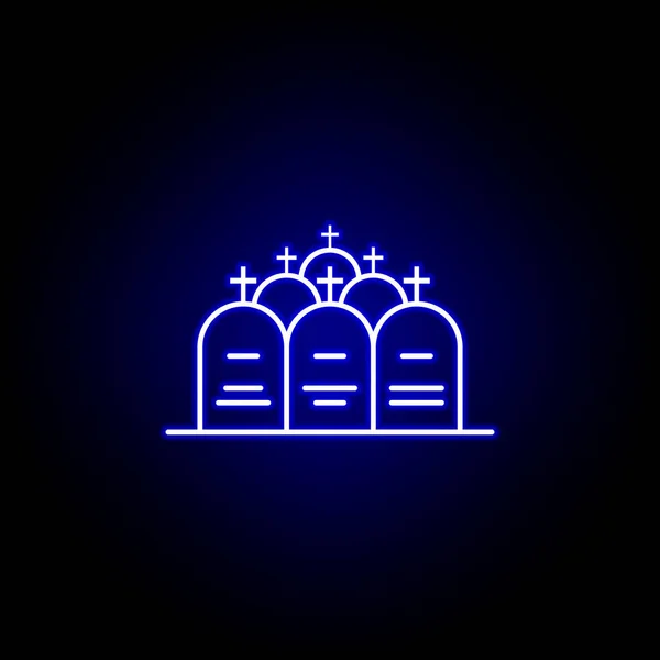 Kyrkogård, död, gravar kontur blå neon ikon. detaljerad uppsättning dödsillustrationer ikoner. kan användas för webb, logotyp, mobilapp, Ui, Ux — Stock vektor