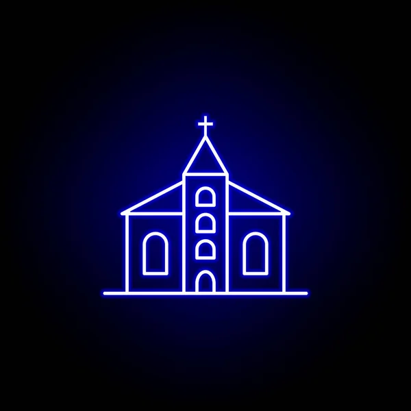 Kilise, ölüm çizgisi mavi neon ikon. Ayrıntılı ölüm illüstrasyon simgeleri seti. Web, logo, mobil uygulama, Ui, Ux için kullanılabilir — Stok Vektör
