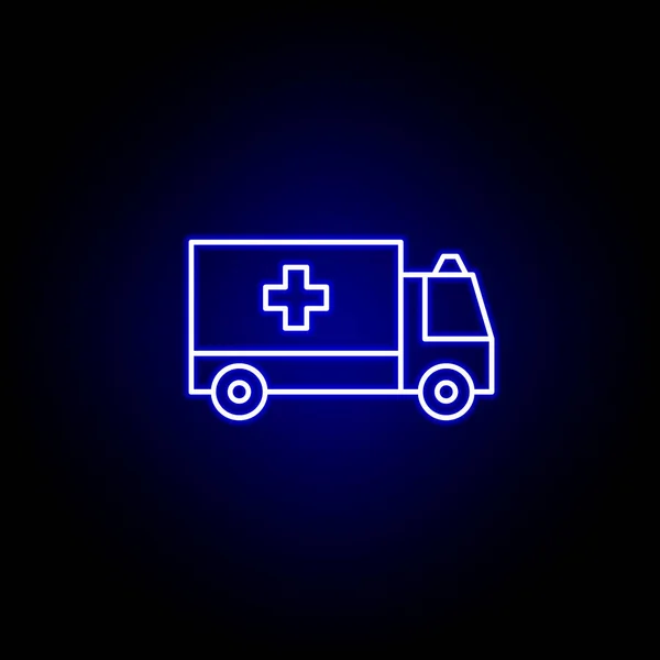 救护车，死亡轮廓蓝色霓虹灯图标。 详细的死亡图解图标集。 可用于web 、 logo 、 mobile app 、 Ui 、 Ux — 图库矢量图片