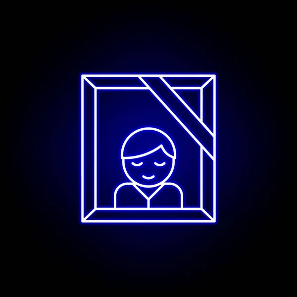 Geheugen, foto, dood omtrek blauw neon pictogram. gedetailleerde set van de dood illustraties pictogrammen. kan gebruikt worden voor web, logo, mobiele app, Ui, Ux — Stockvector