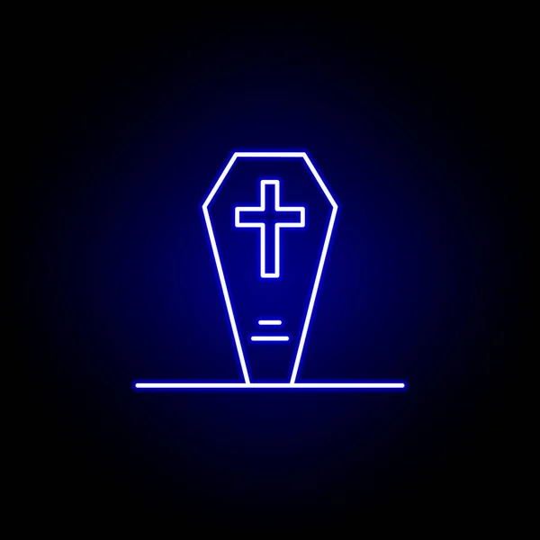 坟墓，棺材，死亡轮廓蓝色霓虹灯图标。 详细的死亡图解图标集。 可用于web 、 logo 、 mobile app 、 Ui 、 Ux — 图库矢量图片